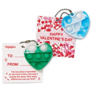 Highlights for Children Pop-It Valentine Cards for Kids Classroom Exchange, 24-Pack of Puzzle Valentine's Day Cards with Heart Shaped Keychain Fidget Toys