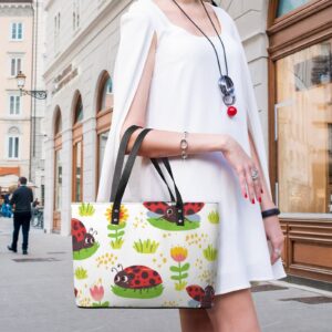 Womens Handbag Ladybug And Ladybird Floral Pattern Leather Tote Bag Top Handle Satchel Bags For Lady