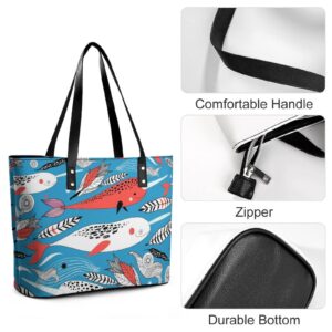 Womens Handbag Whale Pattern Leather Tote Bag Top Handle Satchel Bags For Lady