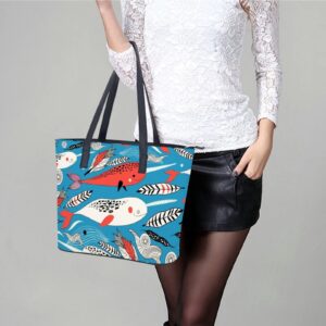 Womens Handbag Whale Pattern Leather Tote Bag Top Handle Satchel Bags For Lady