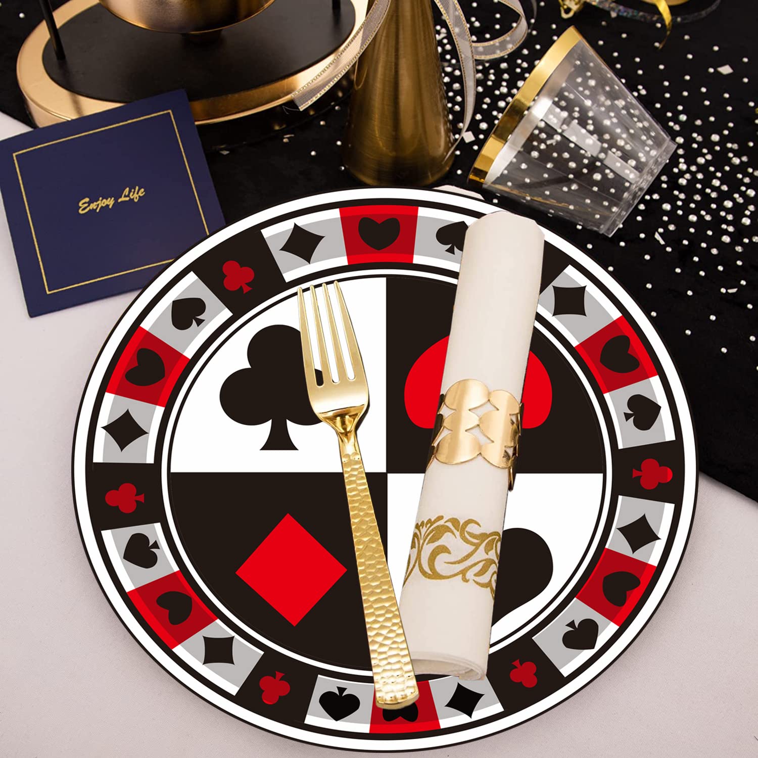 40 Pcs Casino Party Supplies Poker Paper Plates 7" Casino Party Plates for Casino Night Poker Game Theme Poker Card Playing Club Heart Poker Night Las Vegas Birthday Party Decorations (Poker)