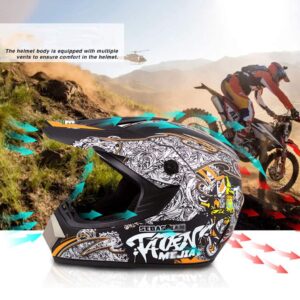 Motocross Bluetooth Helmet Set, DOT Approved Youth Kids Dirt Bike Helmet with Gloves Goggles Mask, Off-Road Mountain Motorcycles ATV MTB Four Wheeler Racing Protective Helmet for Men Women-F-S