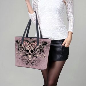 Womens Handbag Skull Pink Leather Tote Bag Top Handle Satchel Bags For Lady