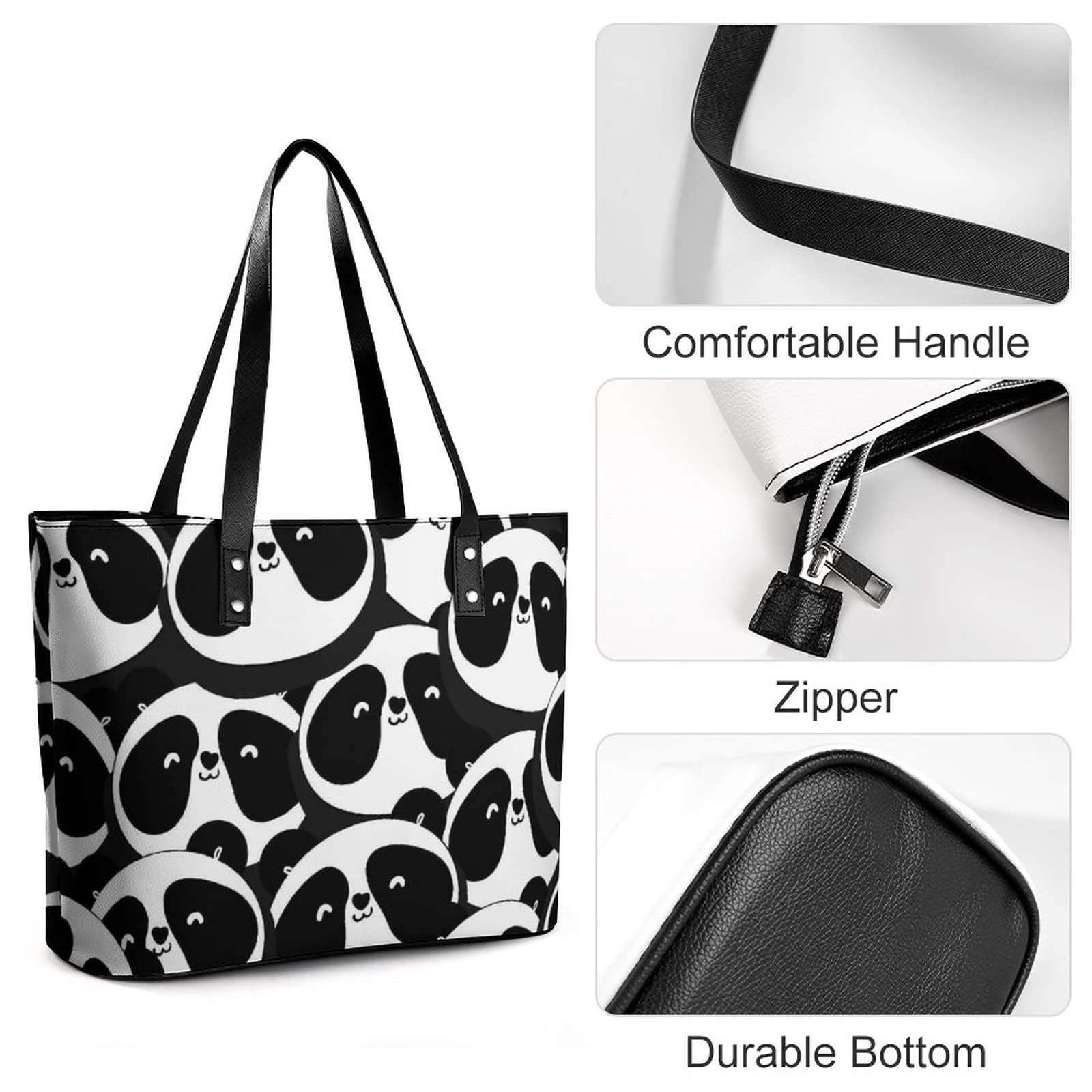 Womens Handbag Panda Patterns Leather Tote Bag Top Handle Satchel Bags For Lady