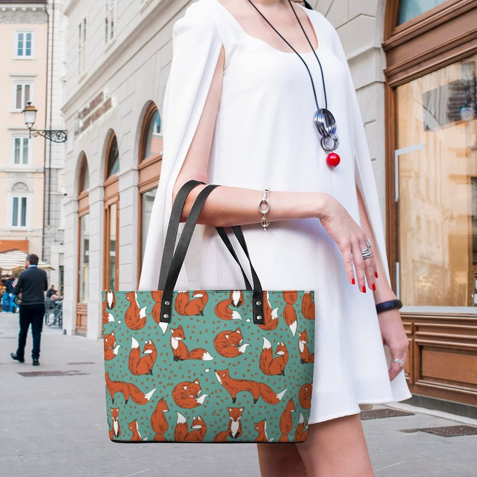 Womens Handbag Animal Foxes Leather Tote Bag Top Handle Satchel Bags For Lady