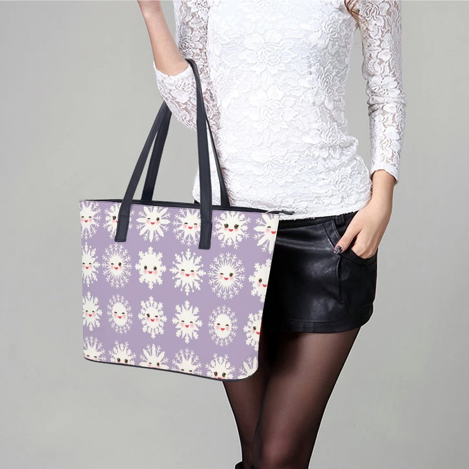 Womens Handbag Snowflake Leather Tote Bag Top Handle Satchel Bags For Lady