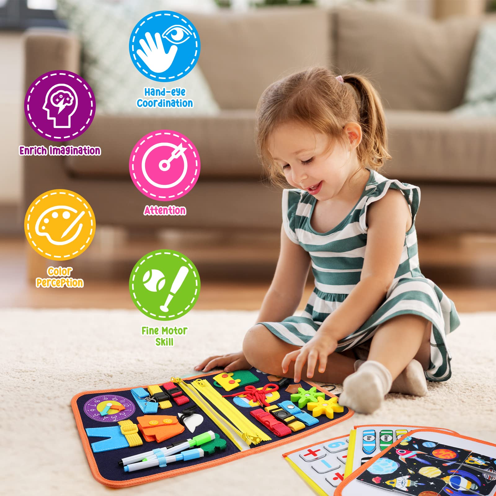 Toddler Busy Board, Montessori Busy Board for Toddlers 3+ Years Old, Sensory Activity Board for Fine Motor Skills, Sensory Board Toys for Toddlers, Educational Preschool Toys for Girls Boys Gift