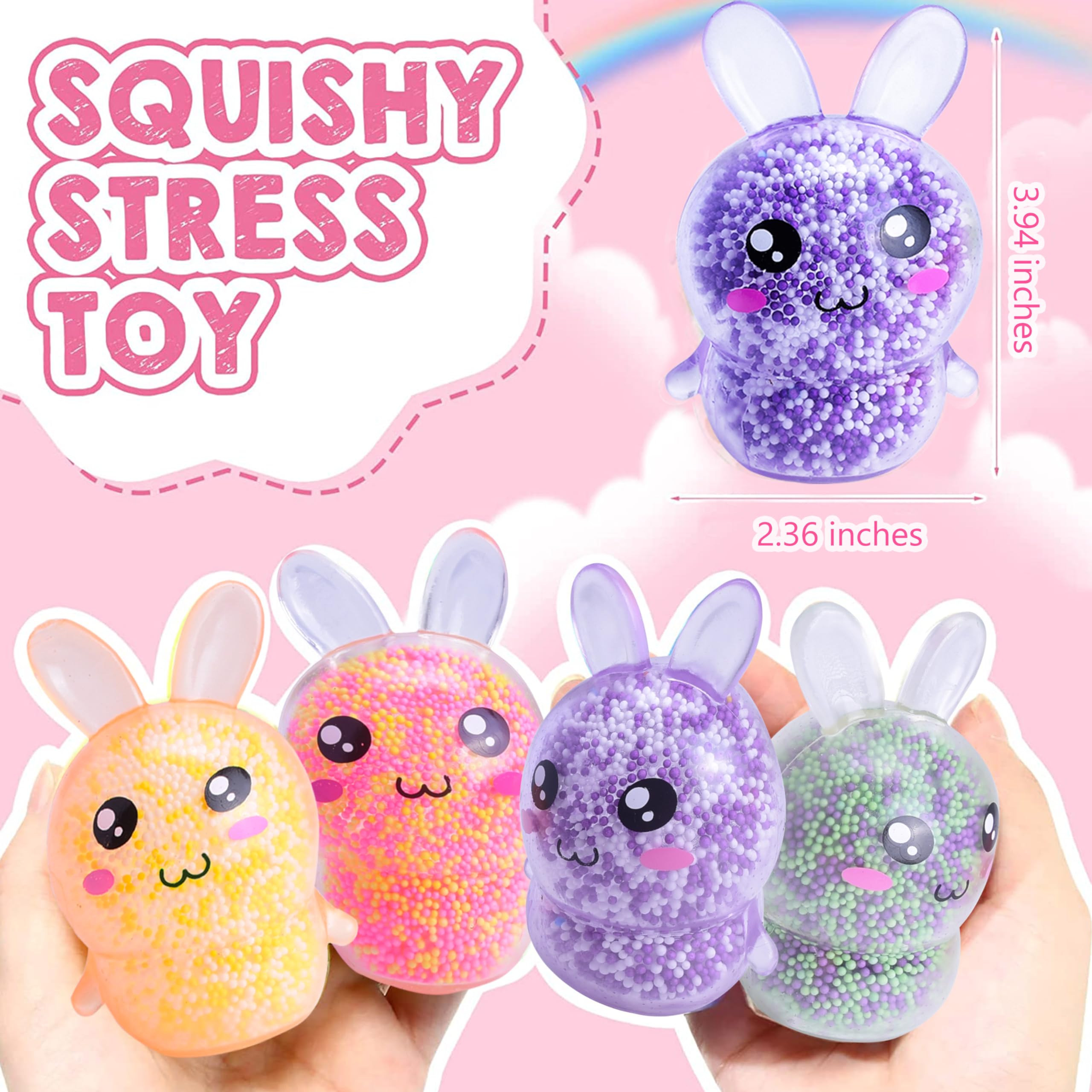 Easter Basket Stuffers for Kids, 8 Pack Easter Squishies Bunny Stress Balls for Toddlers Teens Adults Filled Easter Baskets Bulk, Squeeze Stress Relief Rabbit Toy with Gift Package