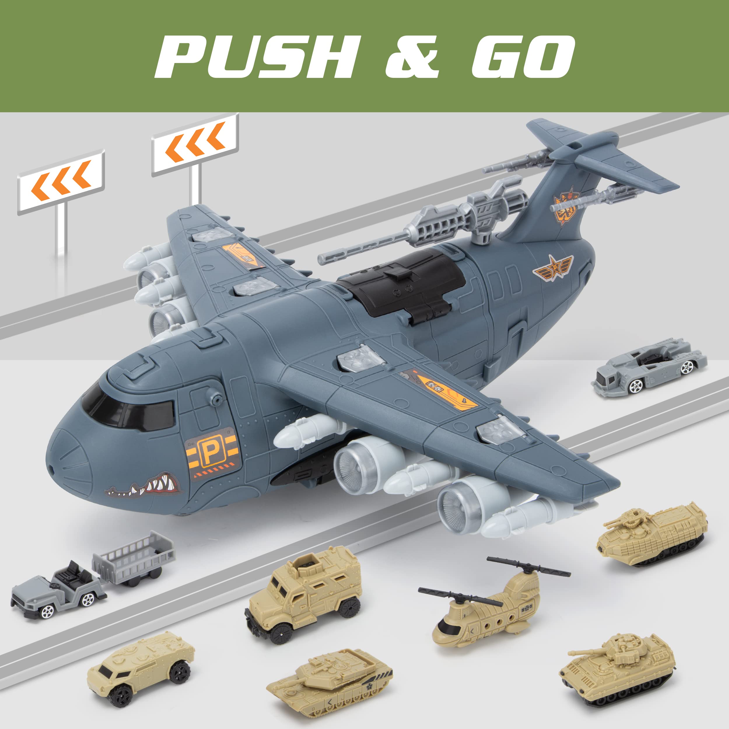 XDUOYJOY Military Airplane Toy, Army Toys Fighter Jet with 8 Vehicles, Army Men Trucks Airplanes Helicopter Car Kits Birthday Gift for Boys Age 4-7