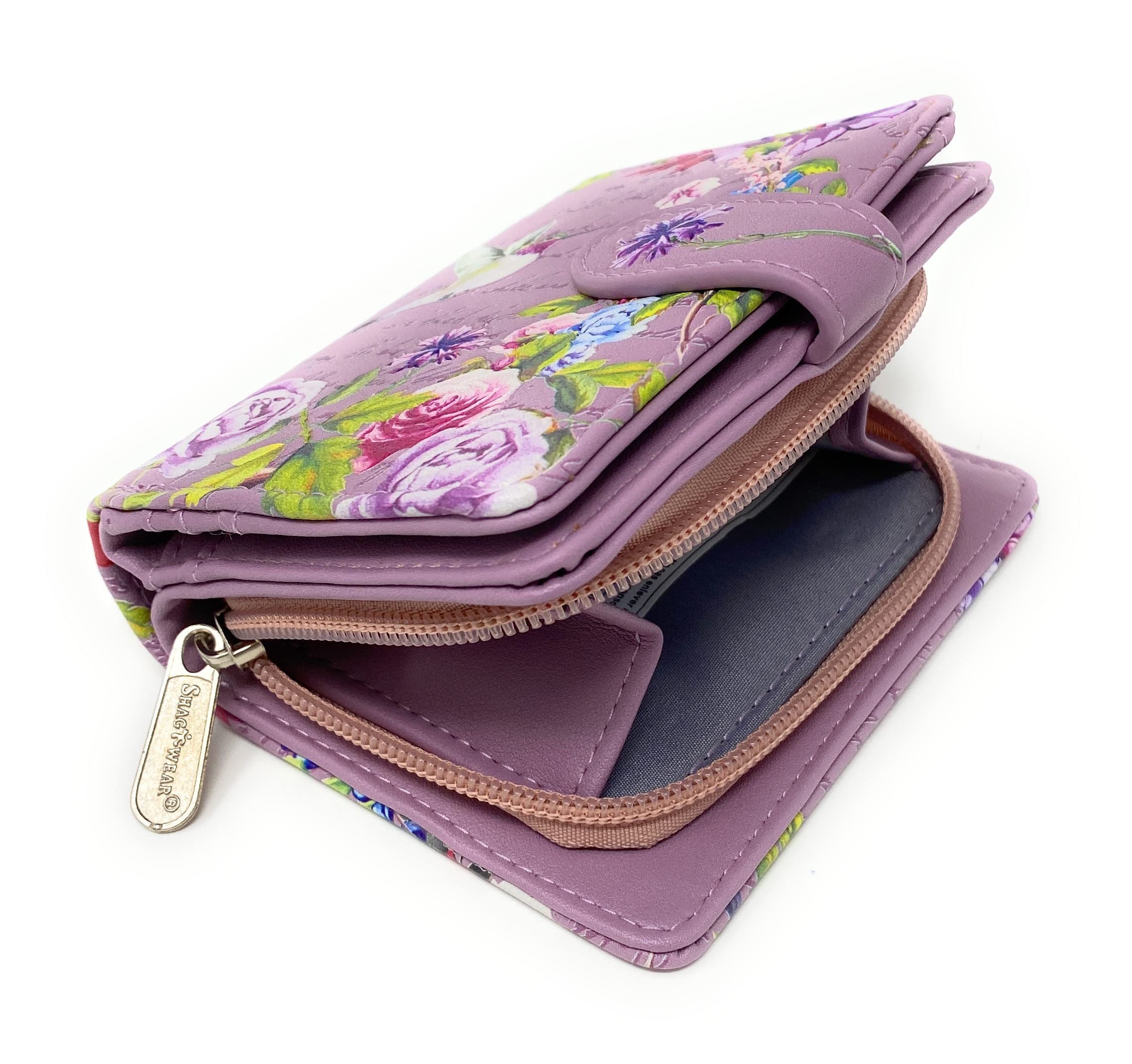 Shag Wear Vintage Hummingbird Wallet for Women and Teen Girls Vegan Faux Leather Small Light Purple 4.5"