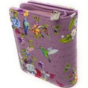 Shag Wear Vintage Hummingbird Wallet for Women and Teen Girls Vegan Faux Leather Small Light Purple 4.5"