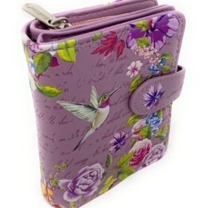 Shag Wear Vintage Hummingbird Wallet for Women and Teen Girls Vegan Faux Leather Small Light Purple 4.5"