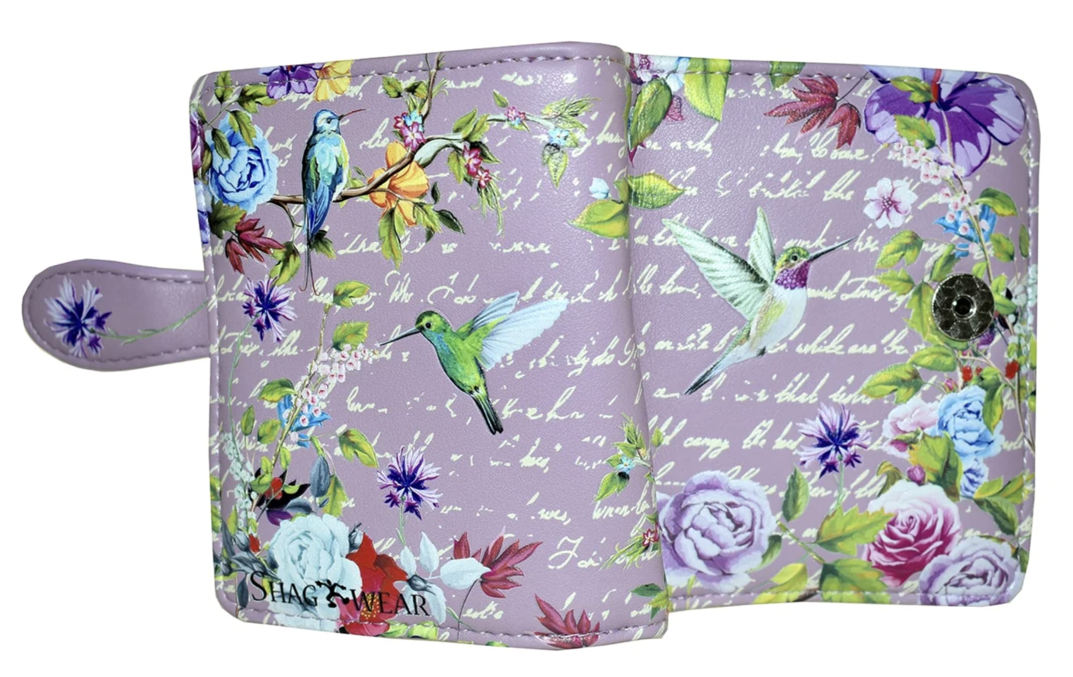 Shag Wear Vintage Hummingbird Wallet for Women and Teen Girls Vegan Faux Leather Small Light Purple 4.5"