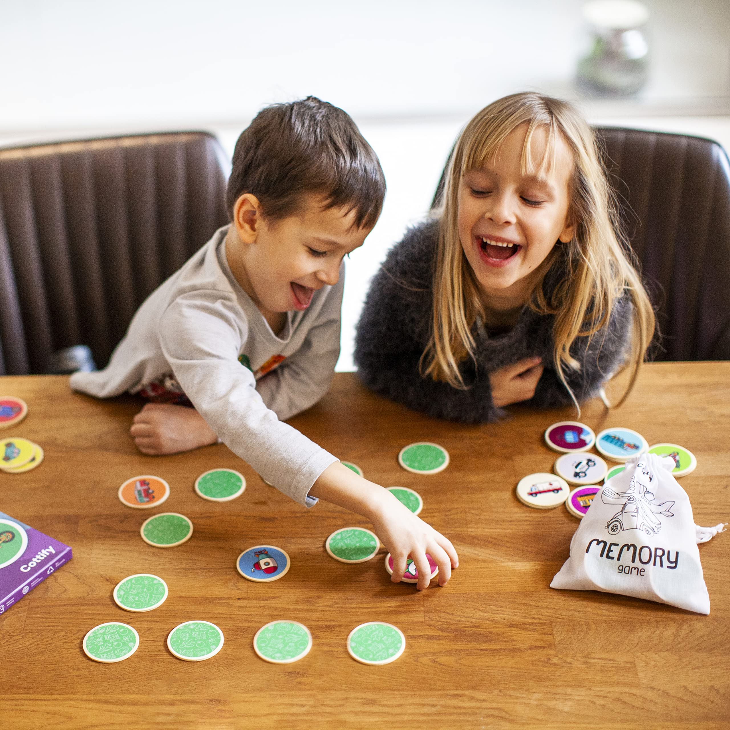 Montessori-Inspired Wooden Matching Game for Toddlers 2-4 Years - Things that Go - Durable, Scratch-Resistant 36 Card Set, Includes Carry Bag - Memory Game for Toddlers 2-4 Years - Means of Transport