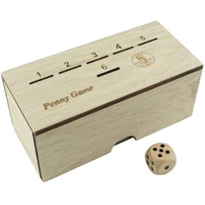 yipple penny game - dice games for families with pennies for 2-6 players, penny game wood box