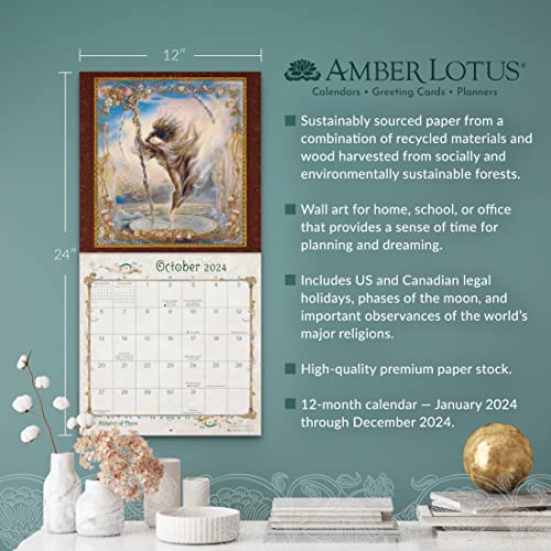 Women of Myth & Magic 2024 Fantasy Art Wall Calendar by Kinuko Craft | 12" x 24" Open | Amber Lotus Publishing