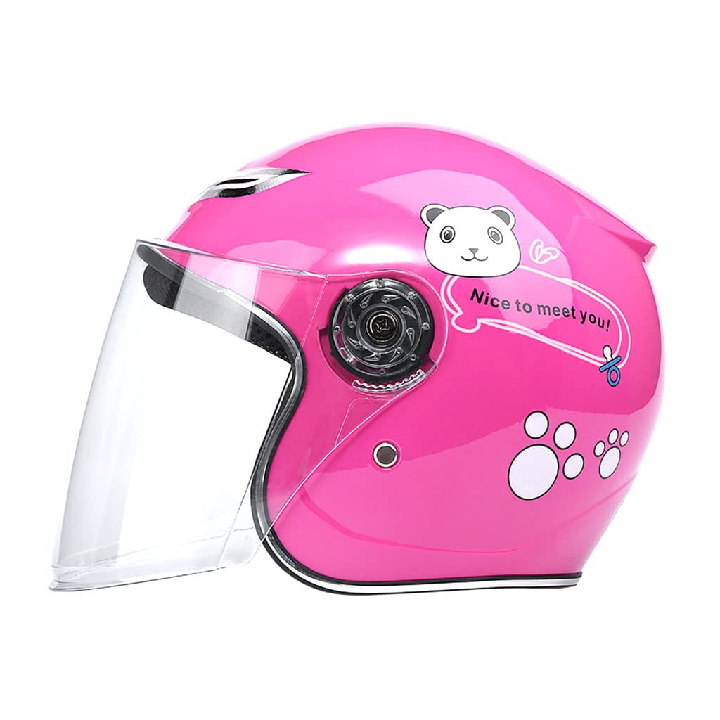 Cute Kids Motorcycle Helmet, 3/4 Boys Girls Vespa Open Face Helmet Youth Novelty Small Helmet, DOT Approved Children Scooter Cruiser Motorbike Crash Four Seasons Helmet Cap with Visor -B-50-55CM