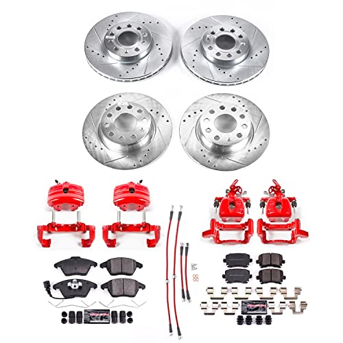 Power Stop Front and Rear KCH11330 Z23 Daily Driver Brake Pad Rotor Caliper and Hose Kit