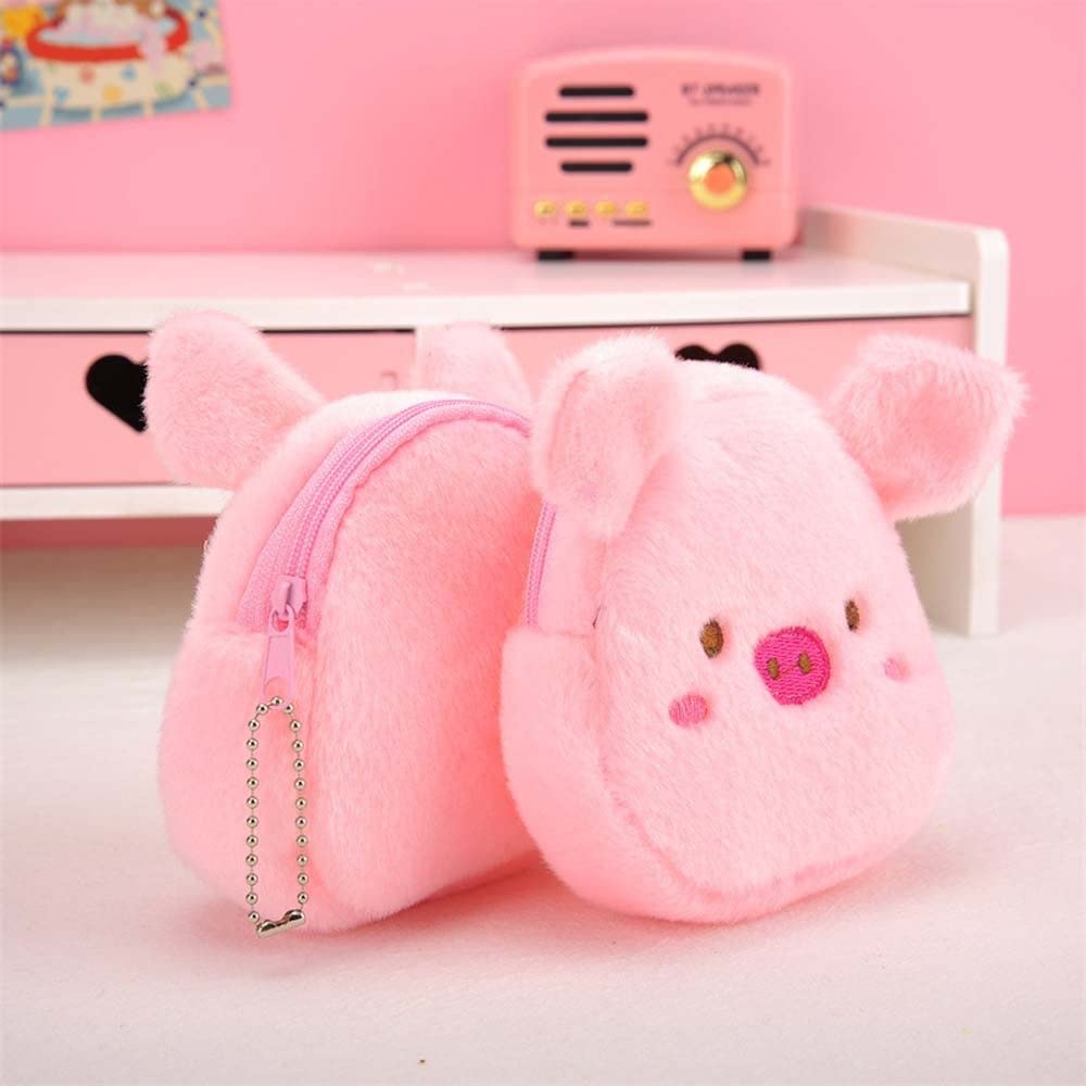 Small Plush Coin Purse, Cute Cartoon Chicken Pig Avocado Shape Coin Purse Zipper Coin Bag Mini Wallet Handbag with Keychain(Pink)