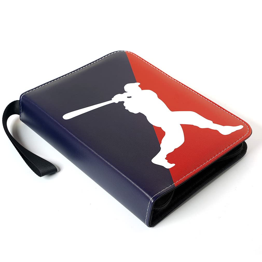 Leatherette 4 Pocket Trading Card Binder Album Holder Pages Folder Protector for Baseball Trading Cards TCG - Top loading 3 Ring Zip Card Binder Album Baseball Cards