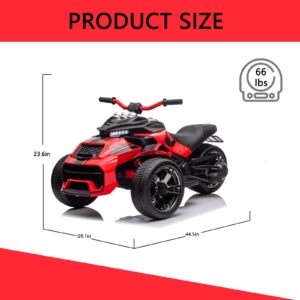 POSTACK Kids ATV, 24V Battery Powered Electric Car 3 Wheeler, Ride on Motorcycle for Kids with Rubber Plastic Polymerized EVA Tire, LED Lights, Music, Gift for Toddlers Boys Girls, Red