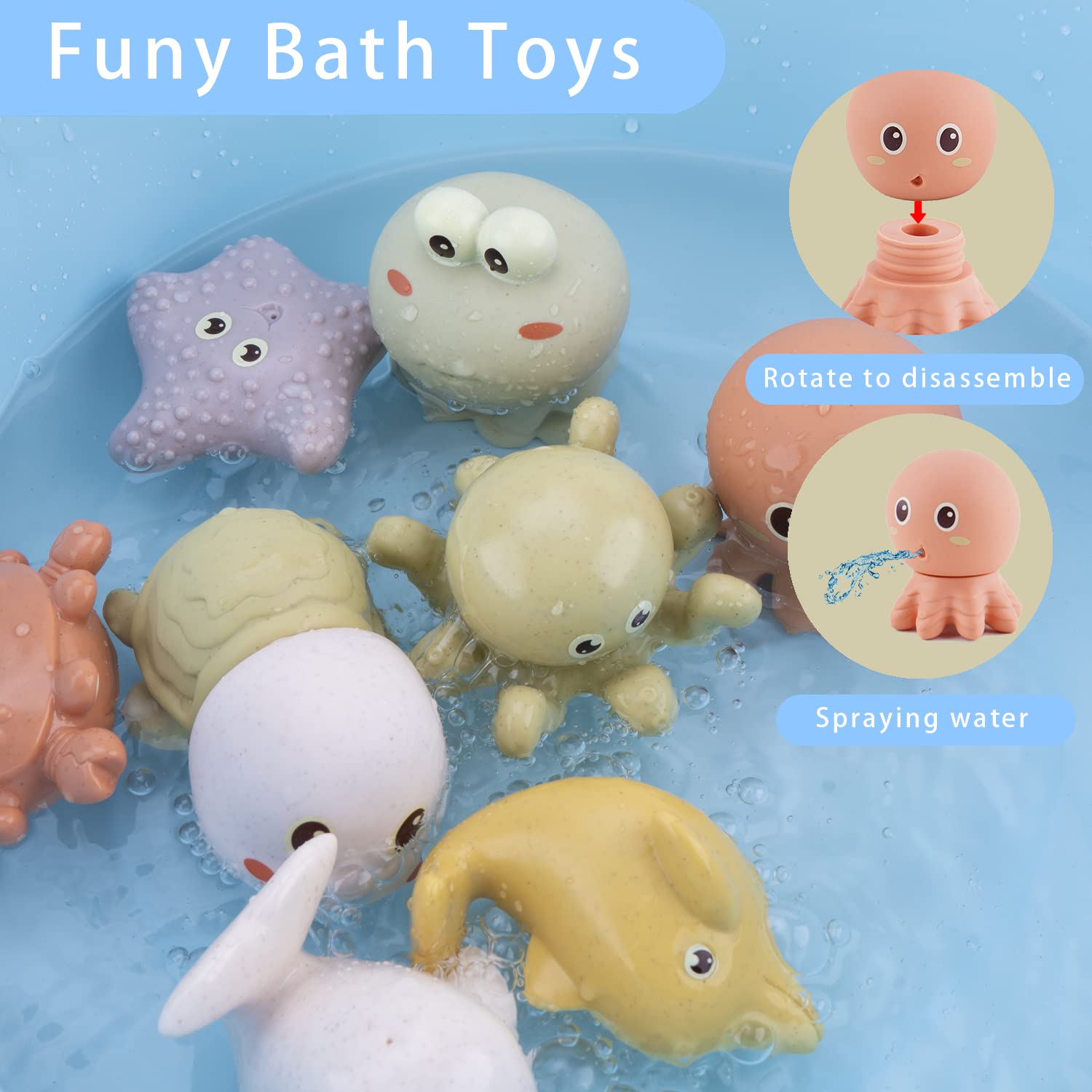 Bath Toys for Babies 6-12 Months - 10PCS Bath Squirt Toys Ocean Animals Bathtub Float Toy for Water Play Kids Preschool Education Toy Learning Skills for Bathroom