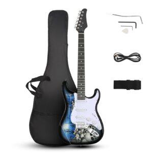 ktaxon 39 inch electric guitar, full-size beginner solid body guitar kit with gig bag strap tremolo bar cable picks (blue & white)