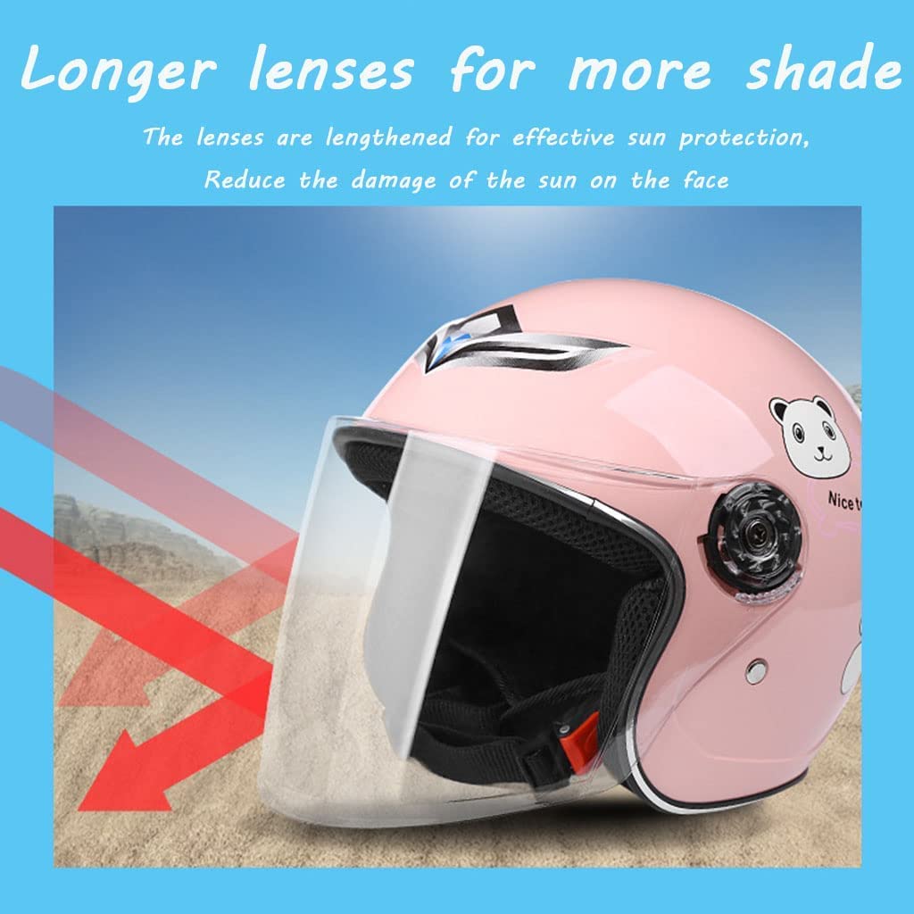 Cute Kids Motorcycle Helmet, 3/4 Boys Girls Vespa Open Face Helmet Youth Novelty Small Helmet, DOT Approved Children Scooter Cruiser Motorbike Crash Four Seasons Helmet Cap with Visor -B-50-55CM