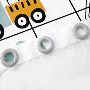 Cartoon Car Kids Window Curtains,Construction Equipment Trucks Window Drapes for Girls Boys Adults,Tractor Excavator Crane Grids White Yellow Window Treatments Grommet Top 2 Panel Set,52Wx84L inch