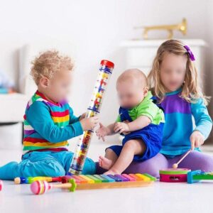 Rainmaker Baby Rain Stick Toys for Kids: 8 inch Rainstick Sensory Rattle Toys for Babies,Shaker Rainfall Tubes Musical Instrument -Red