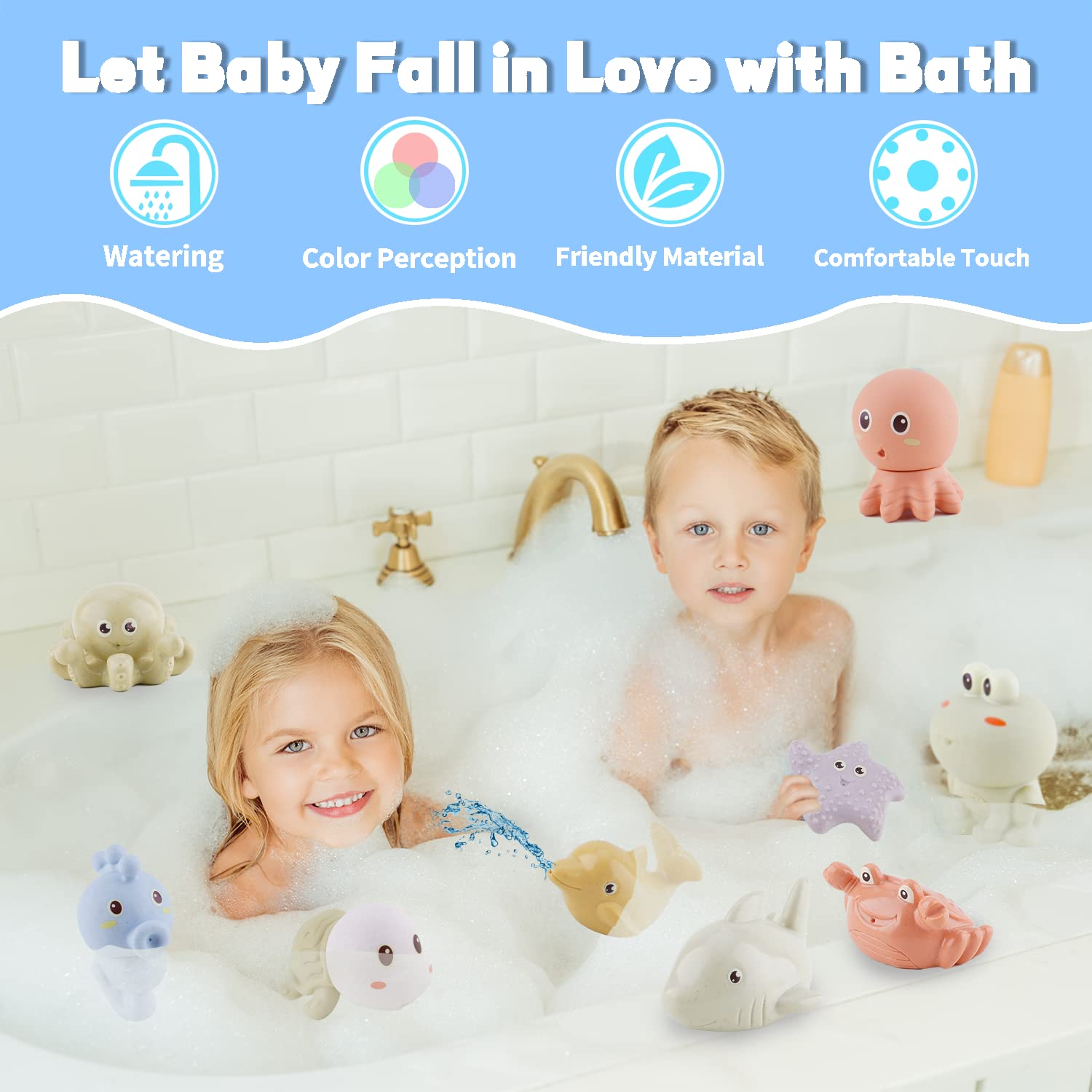 Bath Toys for Babies 6-12 Months - 10PCS Bath Squirt Toys Ocean Animals Bathtub Float Toy for Water Play Kids Preschool Education Toy Learning Skills for Bathroom