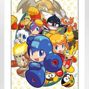 Mega Man Chibi Art Video Game Video Gamer Classic Retro Vintage 90s Gaming MegaMan Capcom Legacy Collection Megaman 11 Mega Man X Dr Wily White Wood Framed Poster 14x20