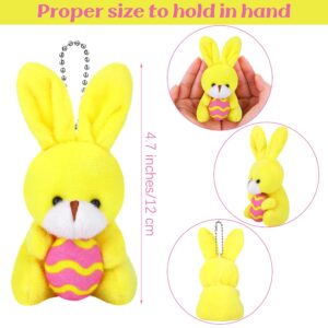 Fovths 16 Pack 4.7 Inch Easter Bunnies Plush Toys Set Easter Stuffed Rabbit Keychain Toys with Easter Egg Easter Party Favors