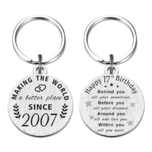 abnty 17th birthday gifts for girls boys, 17 year old birthday keychain, born in 2007 gifts, 2007 birthday decorations