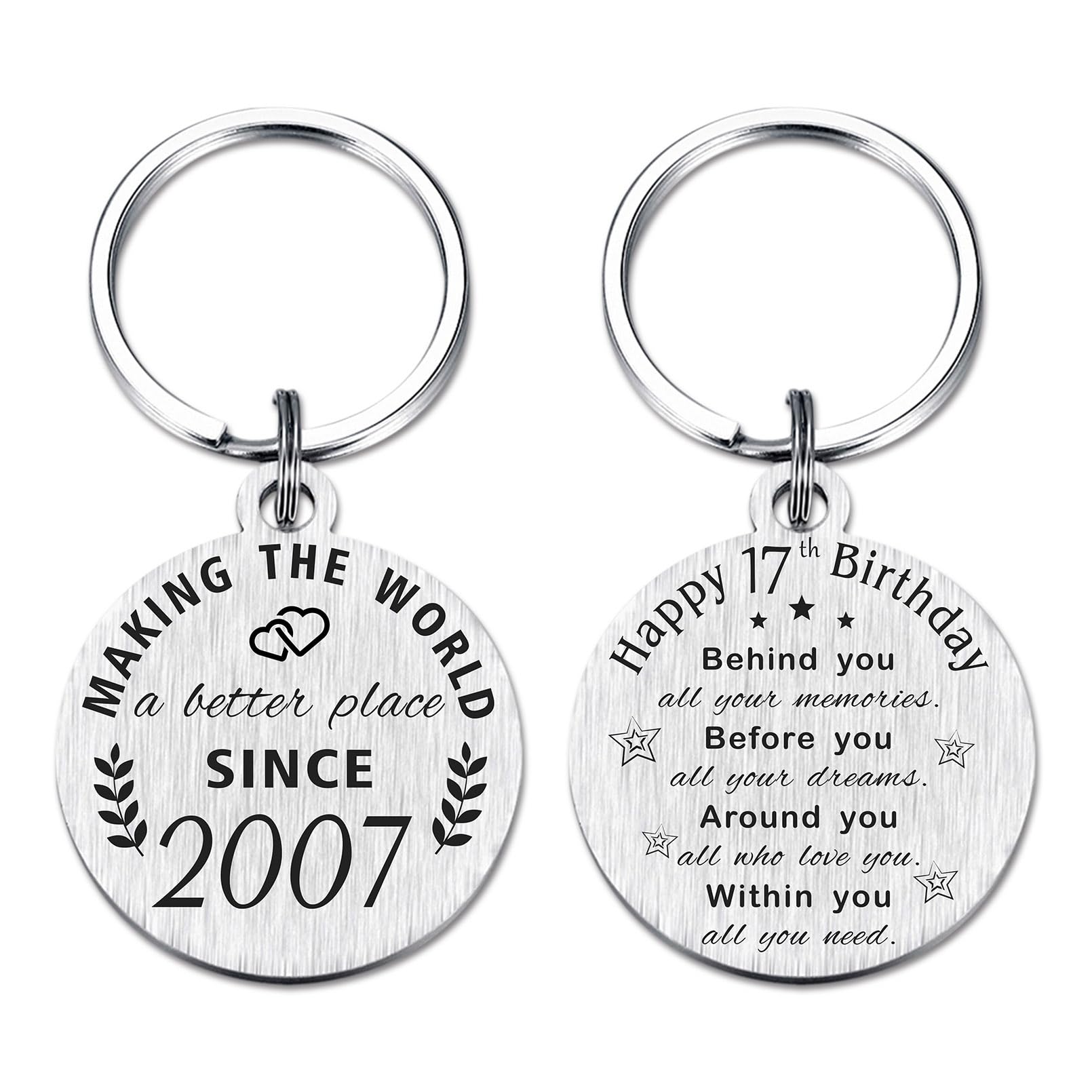 ABNTY 17th Birthday Gifts for Girls Boys, 17 Year Old Birthday Keychain, Born in 2007 Gifts, 2007 Birthday Decorations