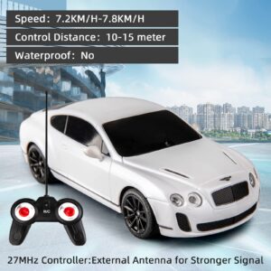 WAKAKAC Remote Control Car, Compatible with 1/24 Scale Bentley RC Vehicle Cars Toys Gifts for Kids High Speed with Headlights White Car