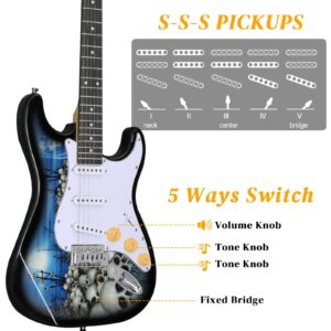 Ktaxon 39 Inch Electric Guitar, Full-Size Beginner Solid Body Guitar Kit with Gig Bag Strap Tremolo Bar Cable Picks (Blue & White)