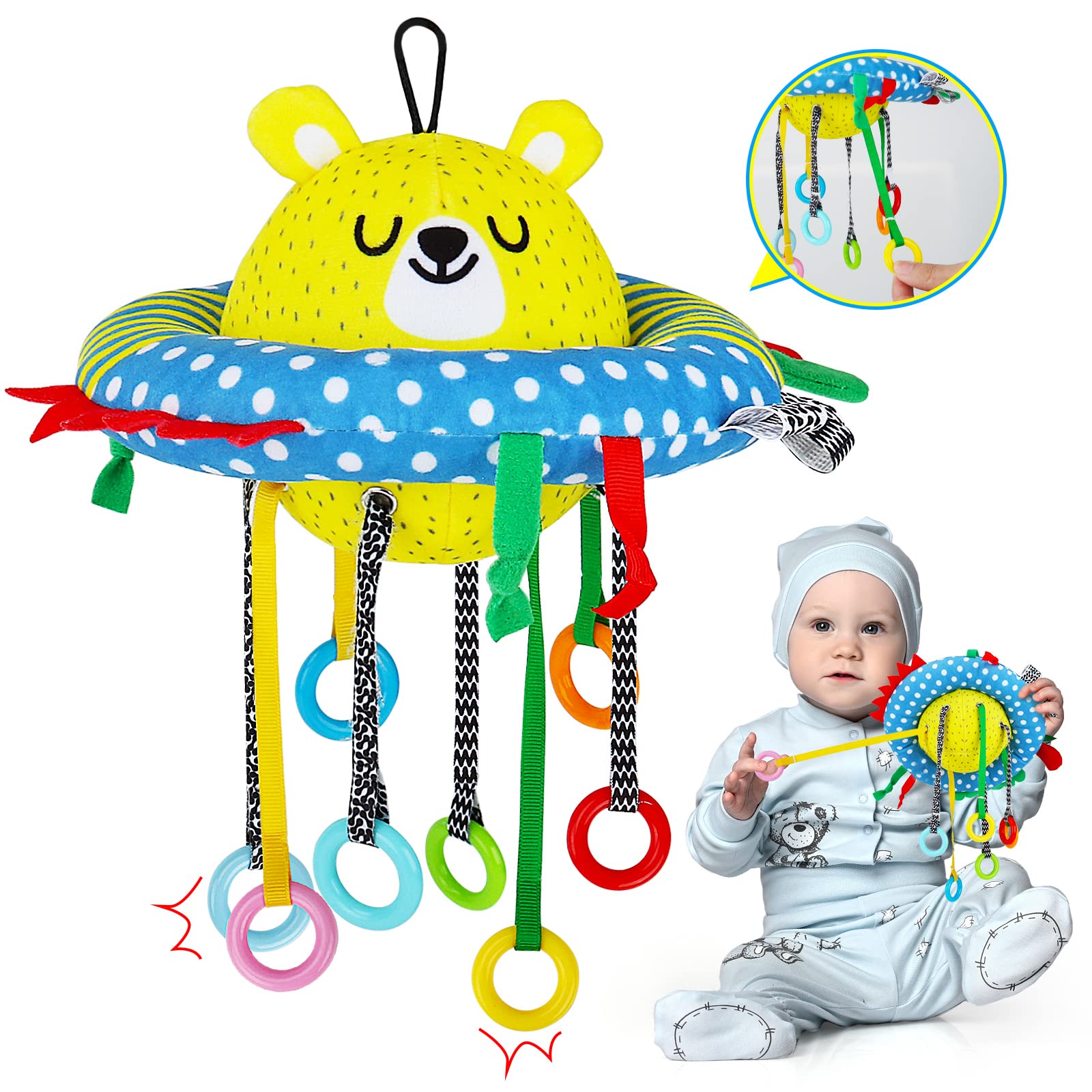 Montessori Toys for 1+ Year Old,Pull String Sensory Toys for Toddlers Fine Motor Skills,Plush Learning Activity Toy Baby Rattle Toys 6-12 Months,1 Year Old Boy Girl First Birthday Gifts Travel Toys