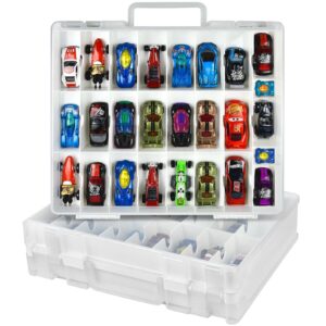 toy car storage organizer case compatible with hot wheels/for matchbox cars. display carrying container holder for lol surprise dolls/for shopkins with 48 compartments double sided-white (box only)