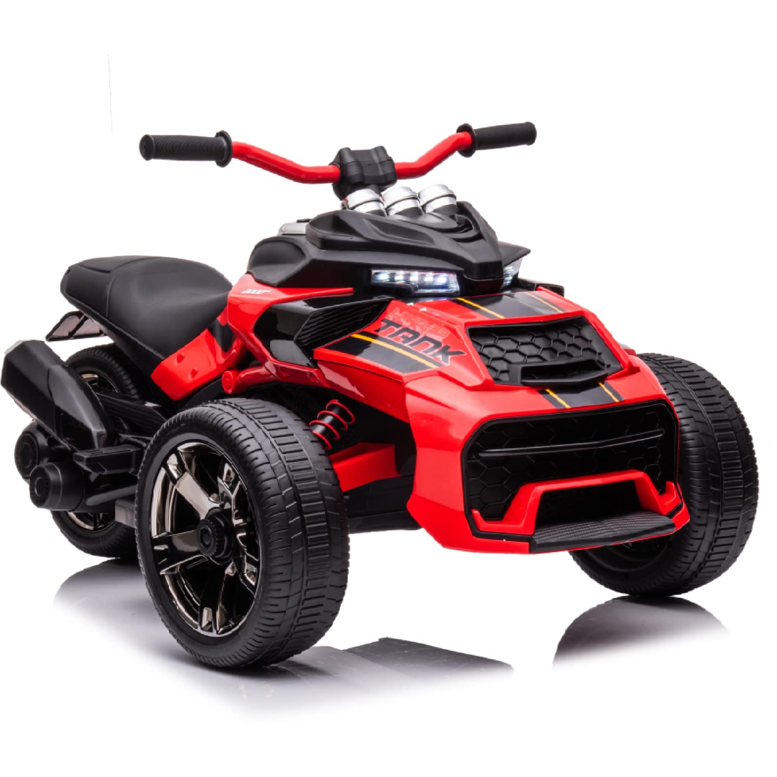 POSTACK Kids ATV, 24V Battery Powered Electric Car 3 Wheeler, Ride on Motorcycle for Kids with Rubber Plastic Polymerized EVA Tire, LED Lights, Music, Gift for Toddlers Boys Girls, Red