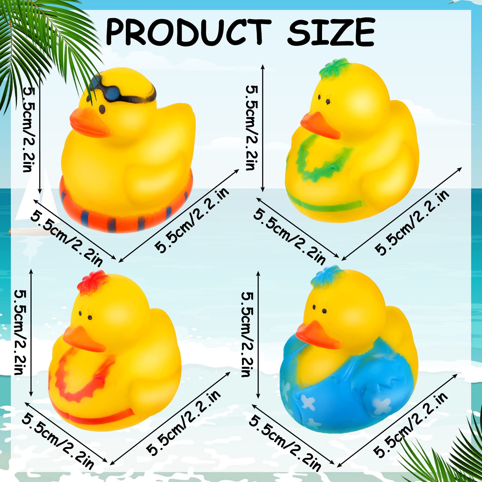 Tanlade 24 Pcs Assorted Rubber Ducks Bulk 2.2'' Summer Beach Rubber Duckies Hawaiian Rubber Ducks Swimming Pool Float Bath Ducks for Water Activity Baby Shower Thanksgiving Wedding Party Decorations