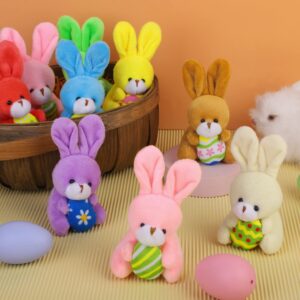 Fovths 16 Pack 4.7 Inch Easter Bunnies Plush Toys Set Easter Stuffed Rabbit Keychain Toys with Easter Egg Easter Party Favors