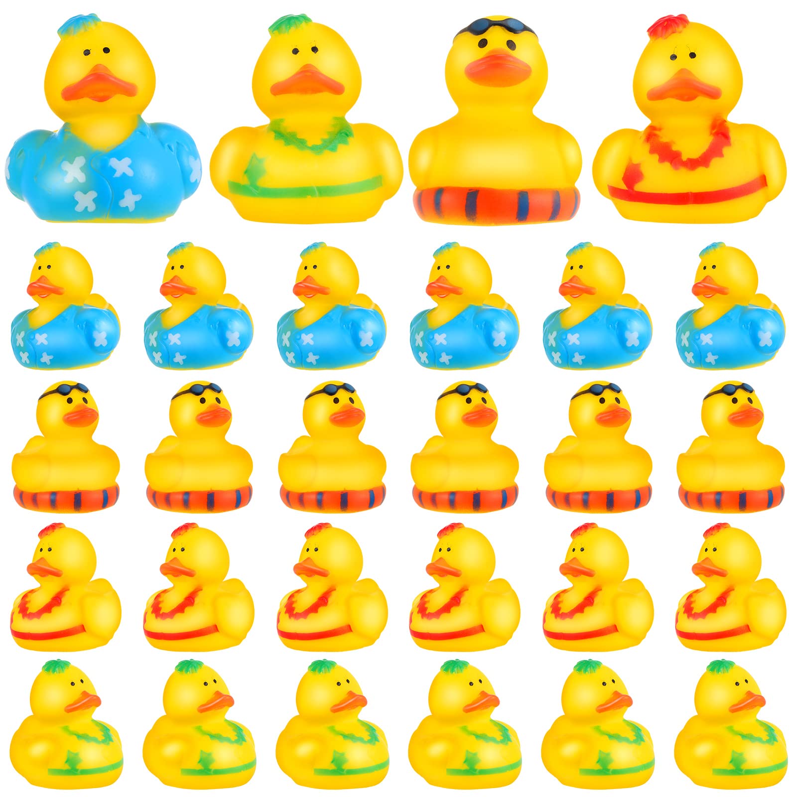 Tanlade 24 Pcs Assorted Rubber Ducks Bulk 2.2'' Summer Beach Rubber Duckies Hawaiian Rubber Ducks Swimming Pool Float Bath Ducks for Water Activity Baby Shower Thanksgiving Wedding Party Decorations