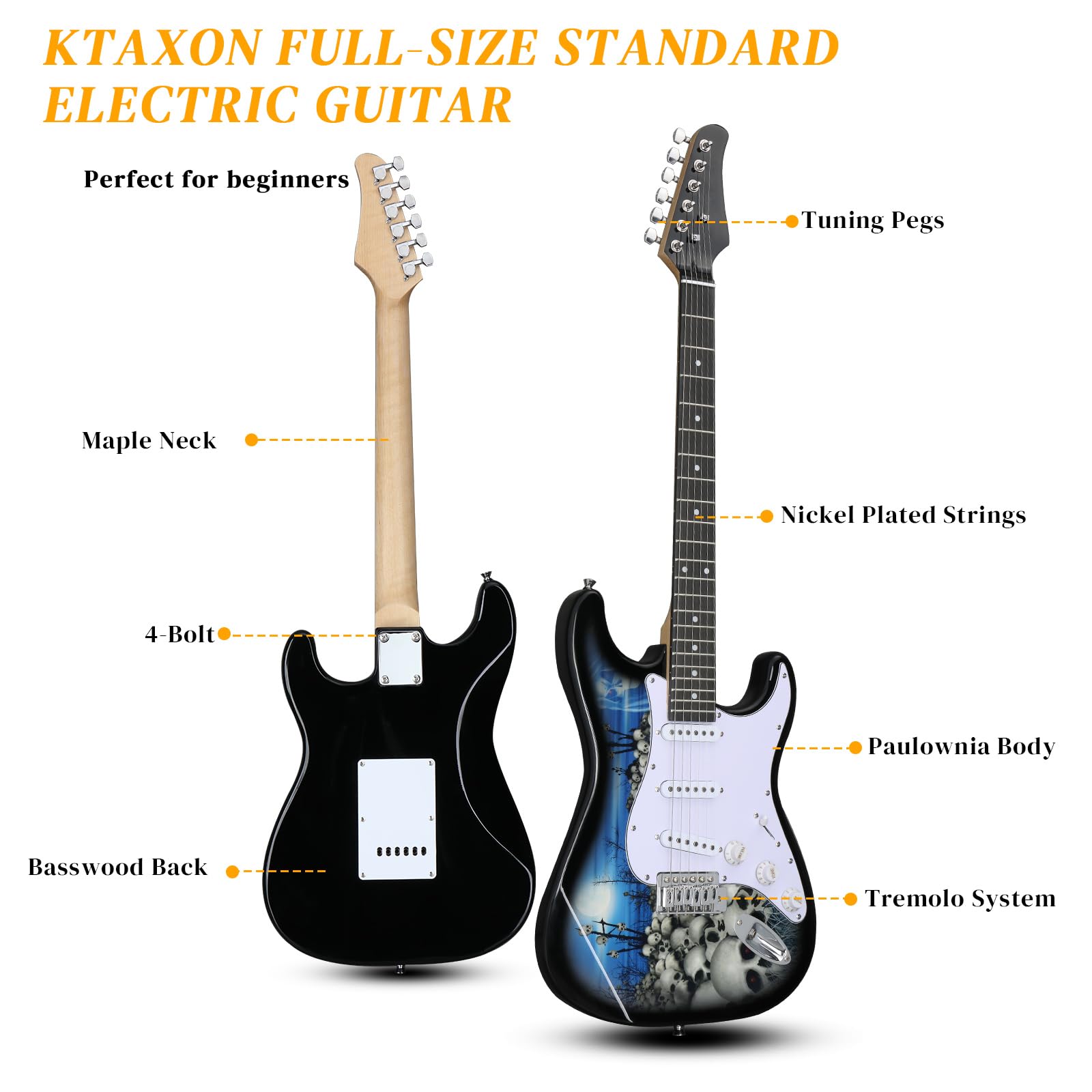 Ktaxon 39 Inch Electric Guitar, Full-Size Beginner Solid Body Guitar Kit with Gig Bag Strap Tremolo Bar Cable Picks (Blue & White)