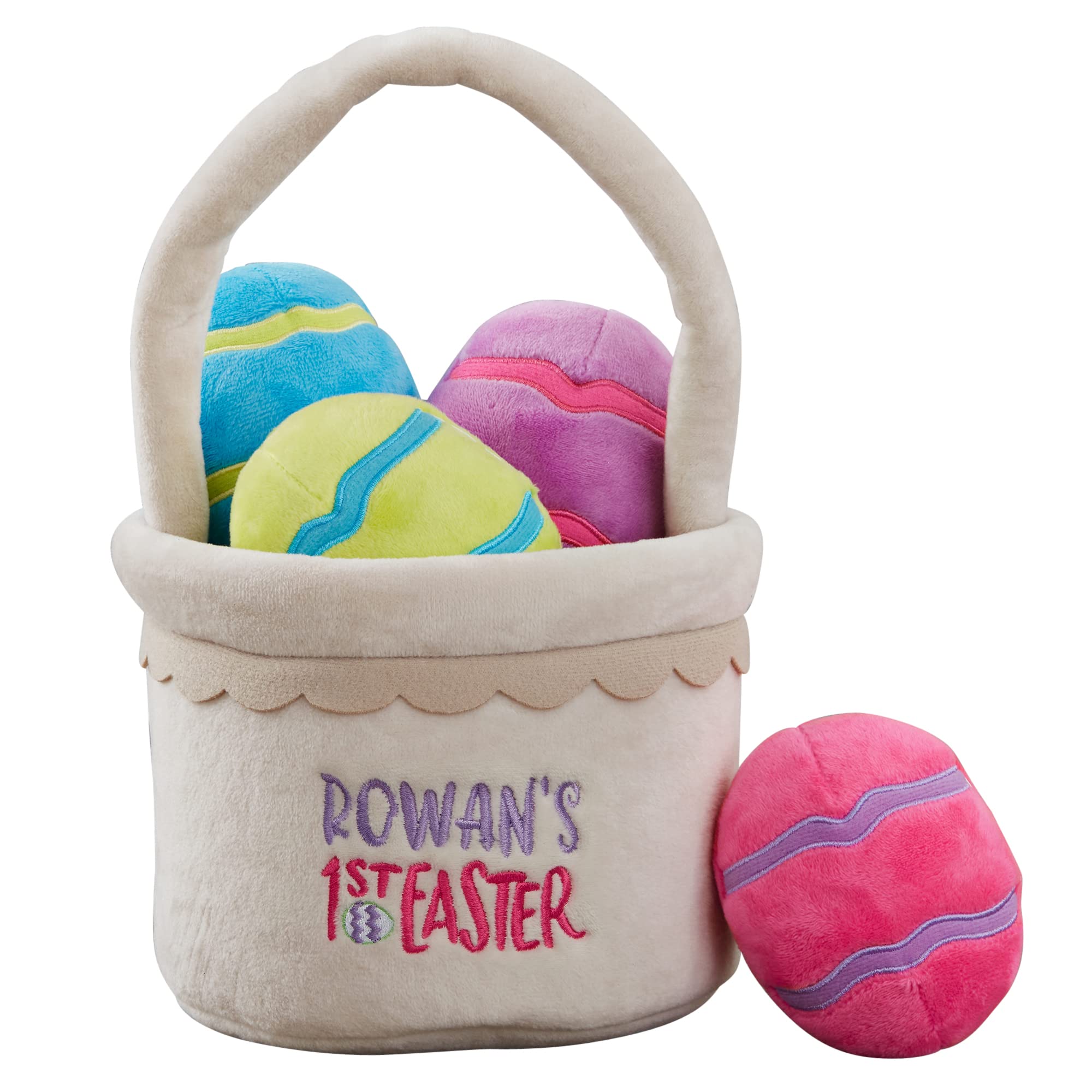 Personalization Universe My First Easter Personalized Plush Easter Basket with Plush Eggs, Customizable Baby Basket, Custom Easter Bag, Baby's 1st Easter