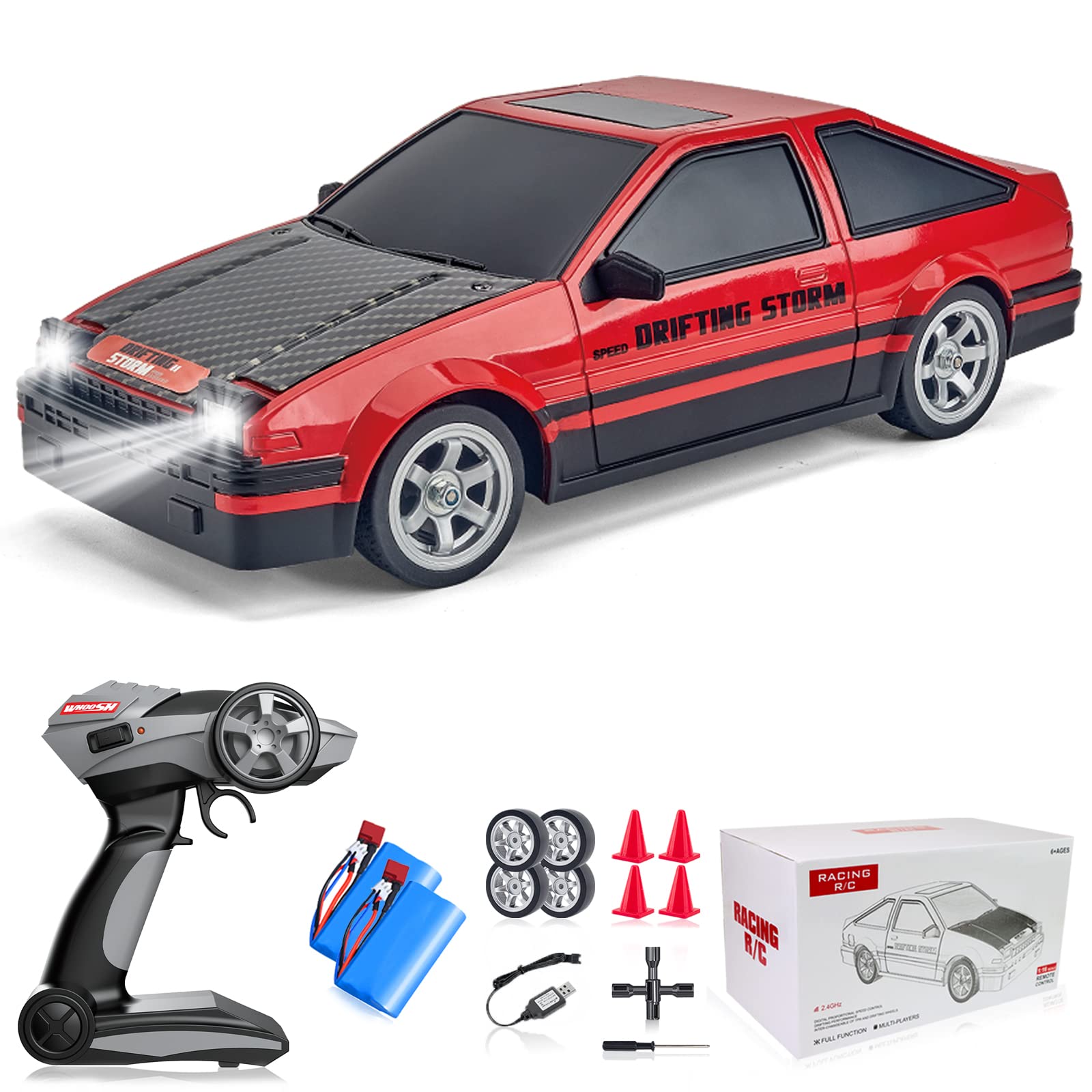 YUAN PLAN 1/16 RC Drift Car RC Cars, 2.4GHz 4WD High Speed RC Drifting Cars Remote Control Car for Drift and Race RC Hobby RC Cars Sport Racing Car with LED Lights Racing Sport Toy Cars for Kids