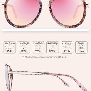 BIRCEN Polarized Sunglasses for Women UV - Protection Womens Retro Mirrored Pink Aviator Shades with Acetate Frame BC2001