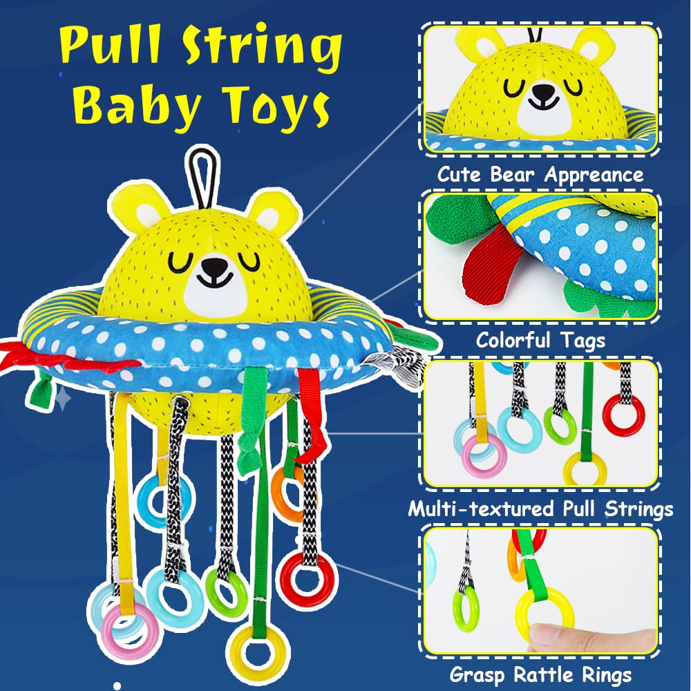 Montessori Toys for 1+ Year Old,Pull String Sensory Toys for Toddlers Fine Motor Skills,Plush Learning Activity Toy Baby Rattle Toys 6-12 Months,1 Year Old Boy Girl First Birthday Gifts Travel Toys