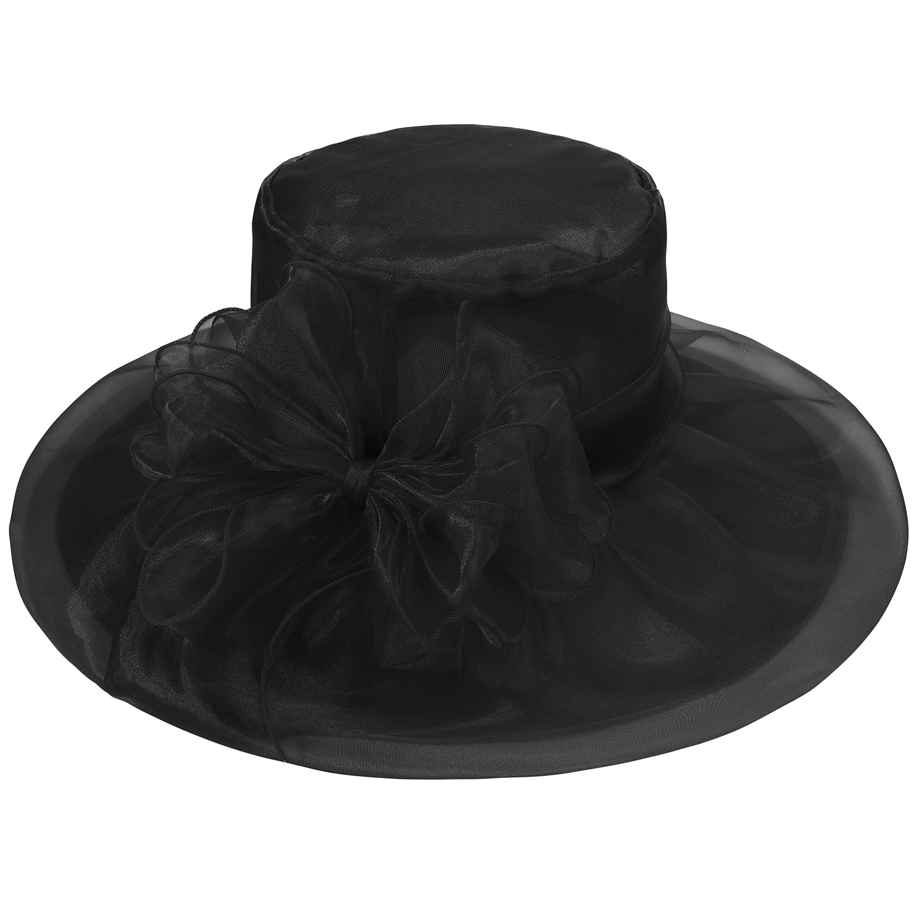 Zando Kentucky Derby Hats for Women Fashionable Church Hats for Women Organza Victorian Hat Fancy Tea Party Hats Wedding Fascinator Hats for Women Organza Derby Hat for Women Funeral Sun Hat Black Hat