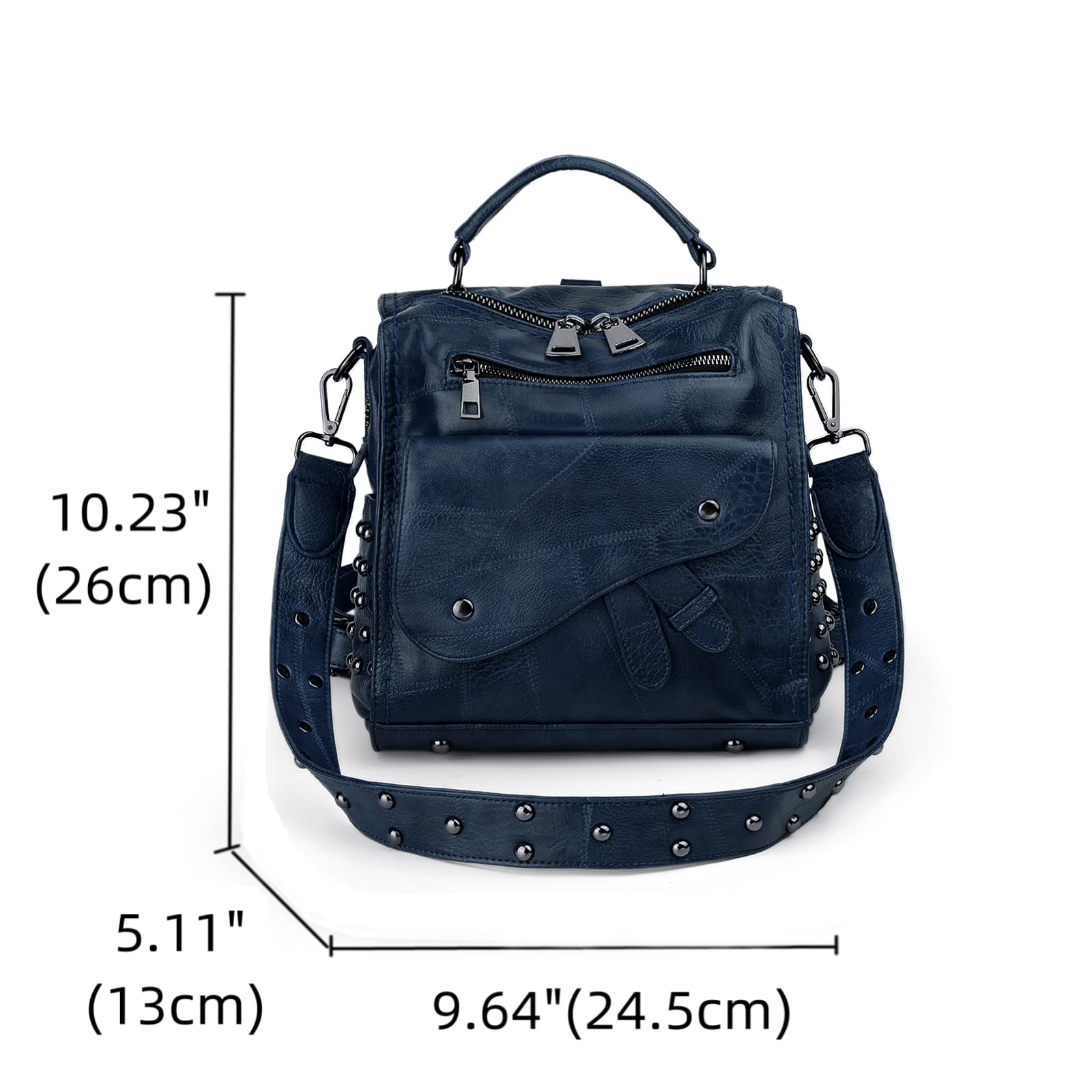 Uromee Backpack Purse for Women Vegan Leather Rivet Studded Ladies Fashion Travel Small Shoulder Bag Convertible